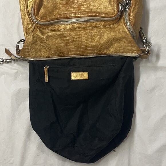 Pollini Gold Snakeskin Pattern Leather Bag - Shoulder Bag, Silver Hardwear - Picture 7 of 16